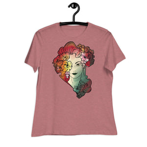 Women's Relaxed T-Shirt- Floral Lady Head Print