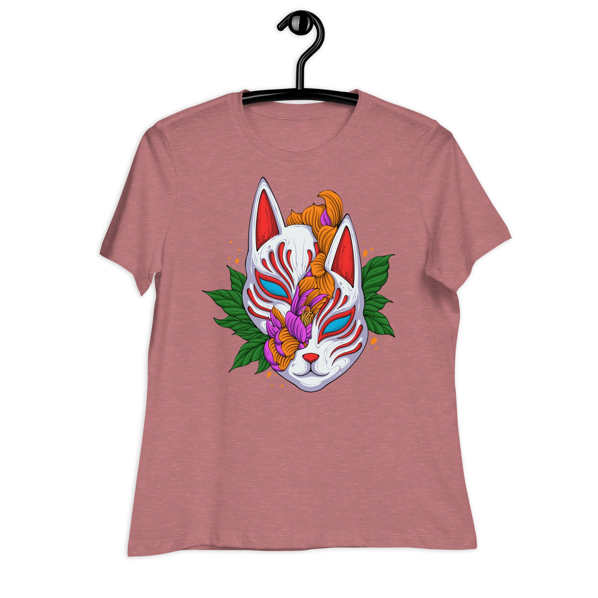 Women's Relaxed T-Shirt- Floral Cat Face Print