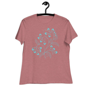 Women's Relaxed T-Shirt-  Blue Light Flower Print