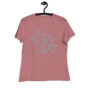 Women's Relaxed T-Shirt- Blue Neon Light Flower Print