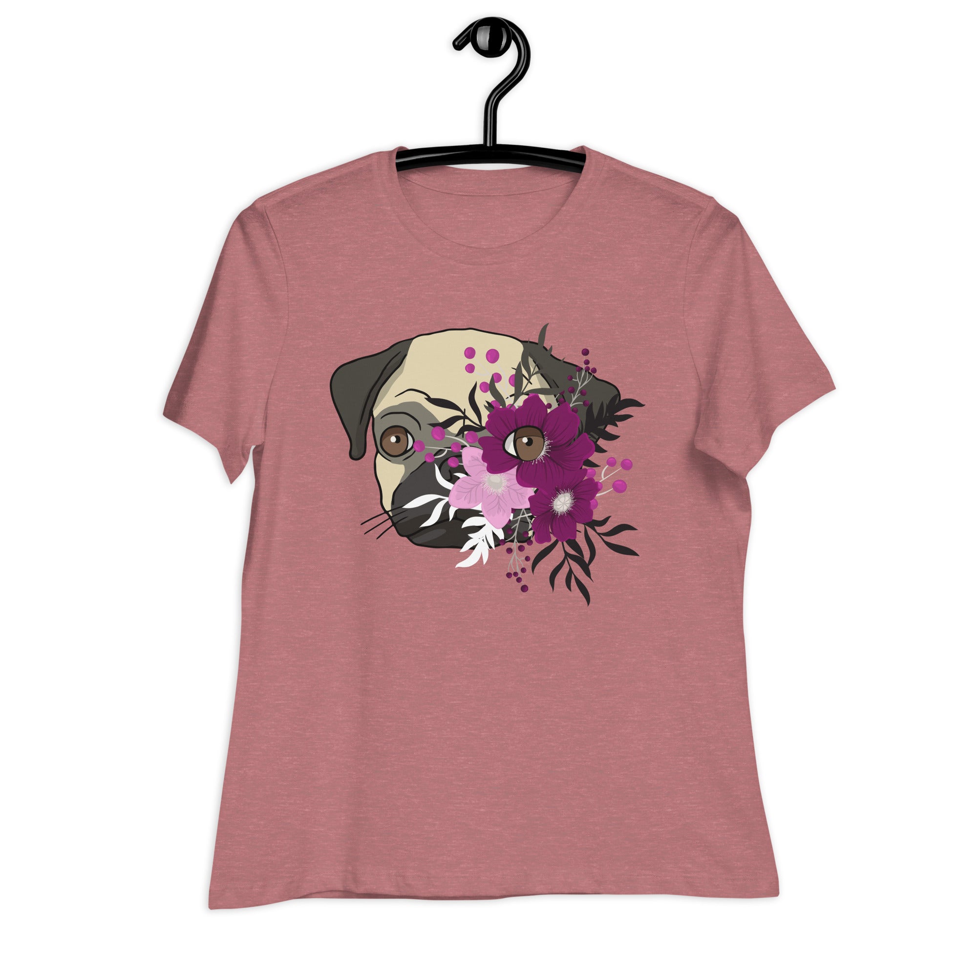 Women's Relaxed T-Shirt- Bulldog Colorful Face Print