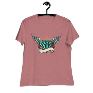 Women's Relaxed T-Shirt- Gorgeous  Diamond With Wings Print