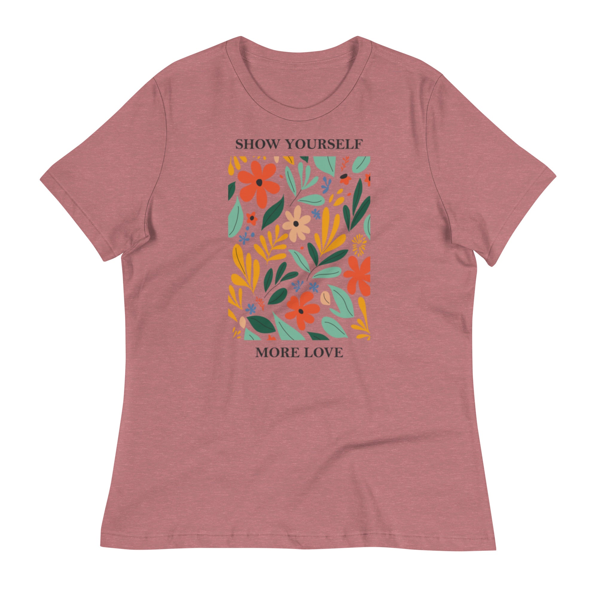 Women's Relaxed T-Shirt- Flowers in square print