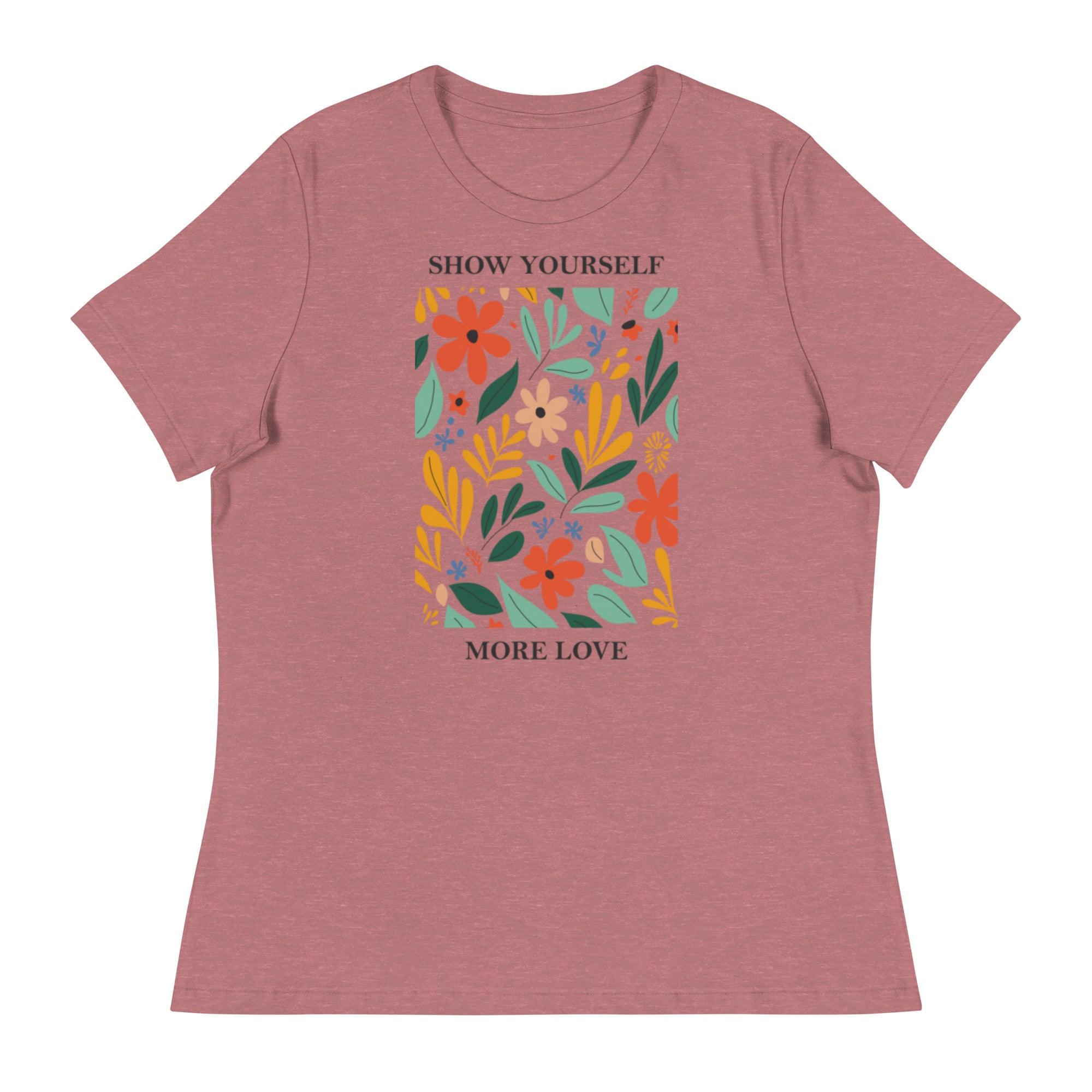 Women's Relaxed T-Shirt- Flowers in square print