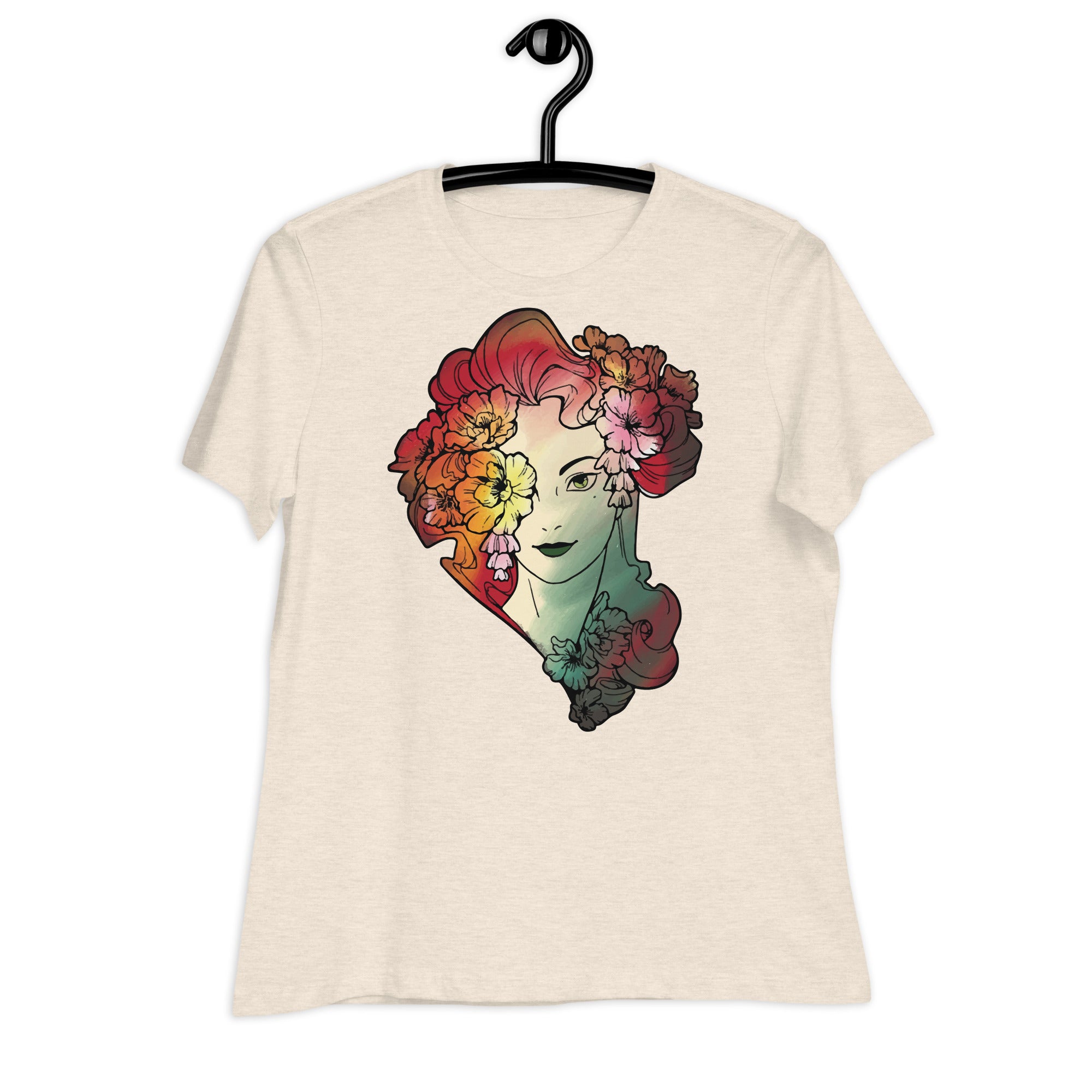 Women's Relaxed T-Shirt- Floral Lady Head Print