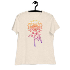 Women's Relaxed T-Shirt- Sun Flower Print