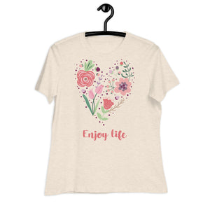 Women's Relaxed T-Shirt- Heart Of Flower Print