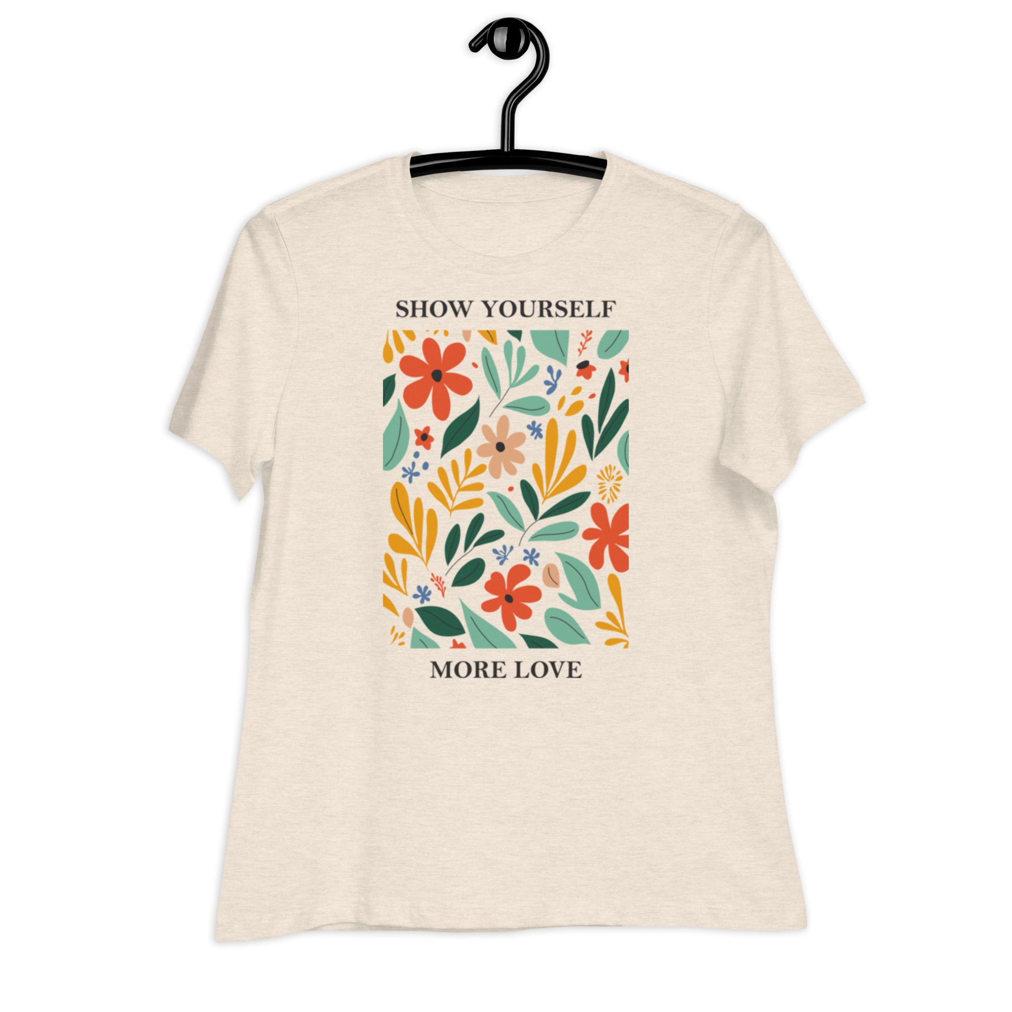 Women's Relaxed T-Shirt- Flowers in square print