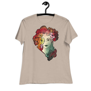 Women's Relaxed T-Shirt- Floral Lady Head Print