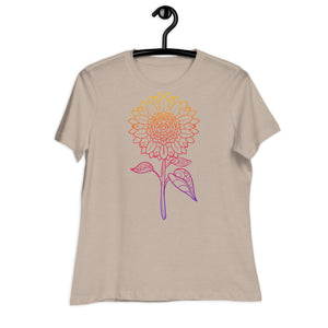 Women's Relaxed T-Shirt- Sun Flower Print