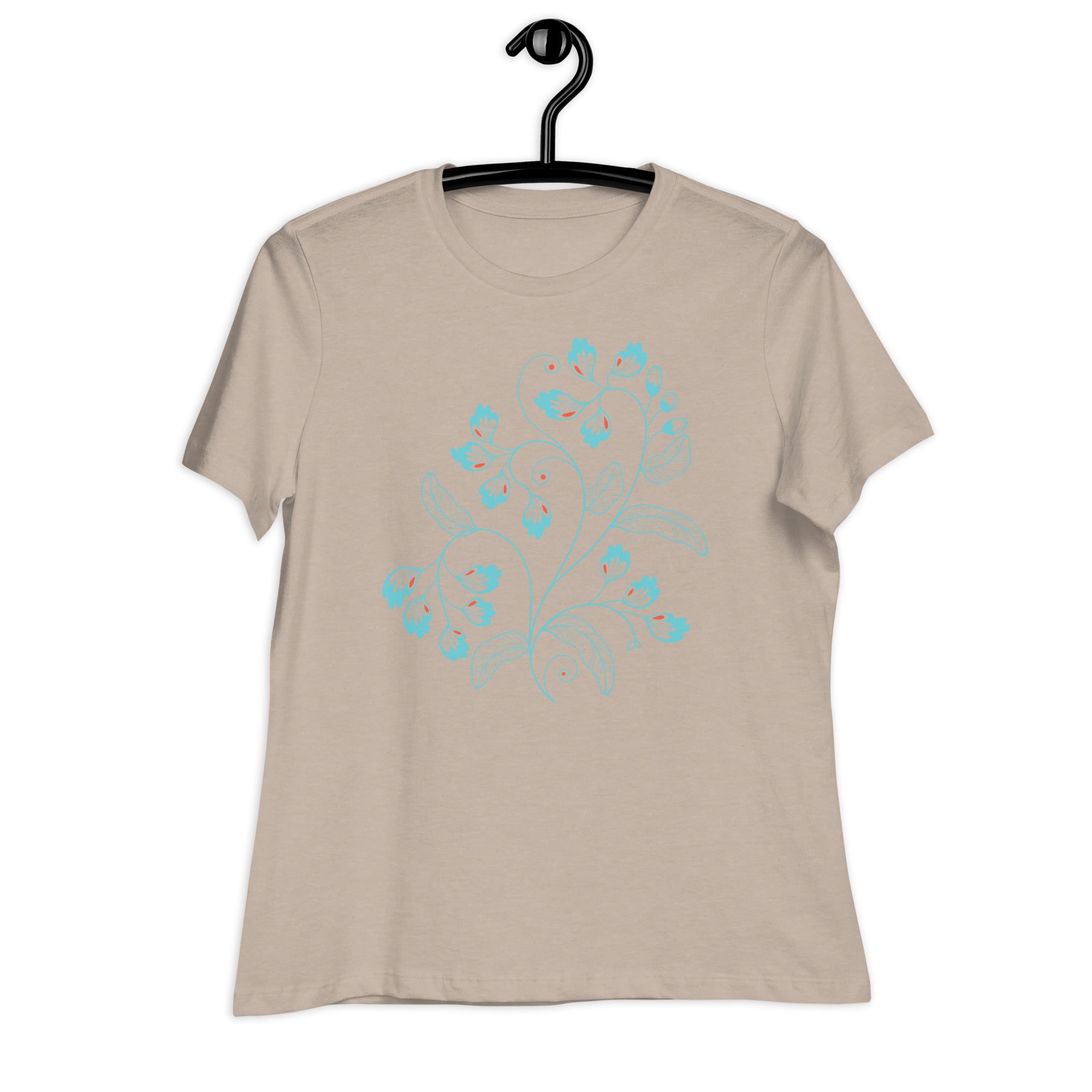 Women's Relaxed T-Shirt-  Blue Light Flower Print