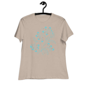 Women's Relaxed T-Shirt-  Blue Light Flower Print