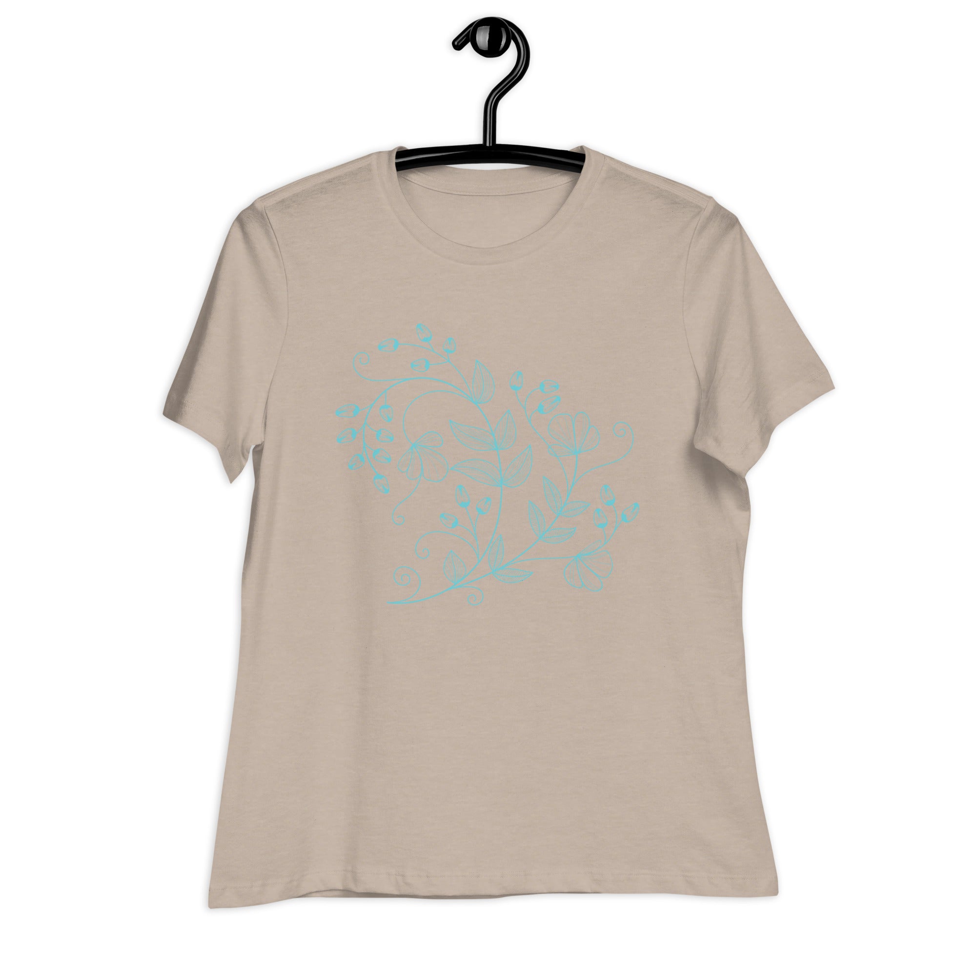 Women's Relaxed T-Shirt- Blue Neon Light Flower Print