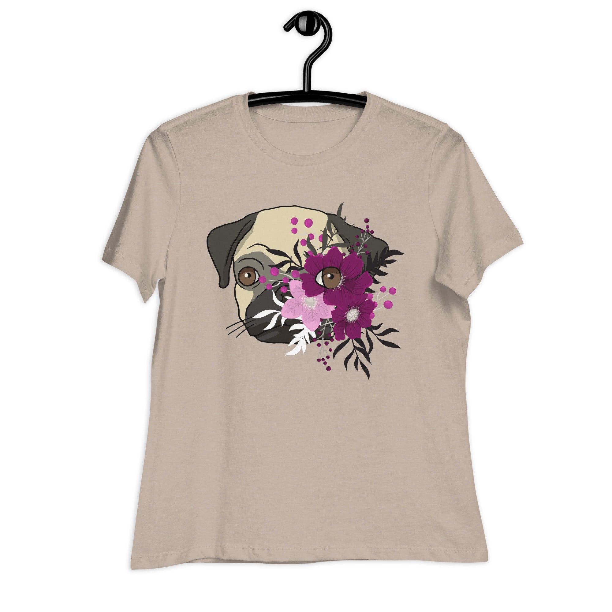 Women's Relaxed T-Shirt- Bulldog Colorful Face Print