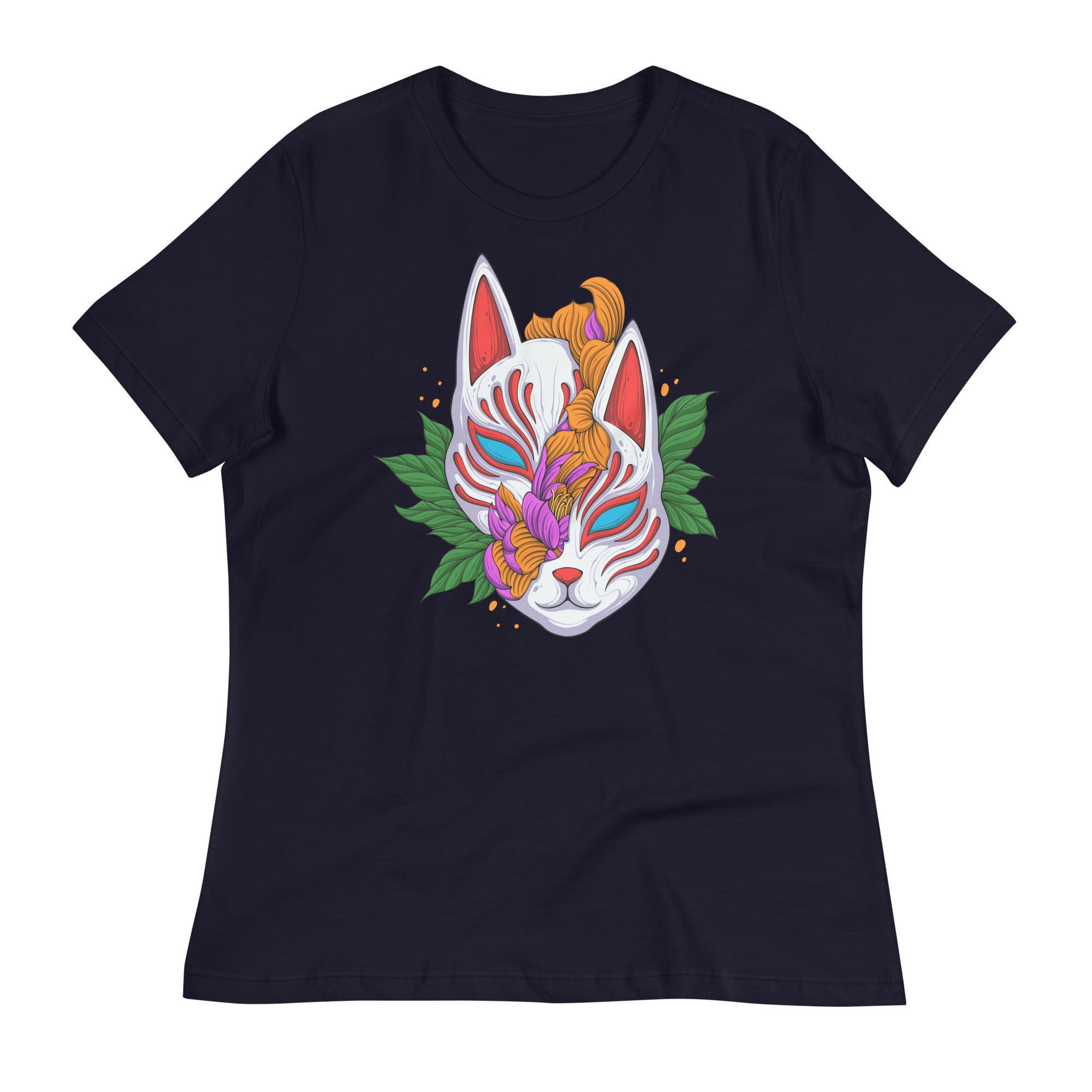 Women's Relaxed T-Shirt- Floral Cat Face Print