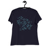 Women's Relaxed T-Shirt- Blue Neon Light Flower Print