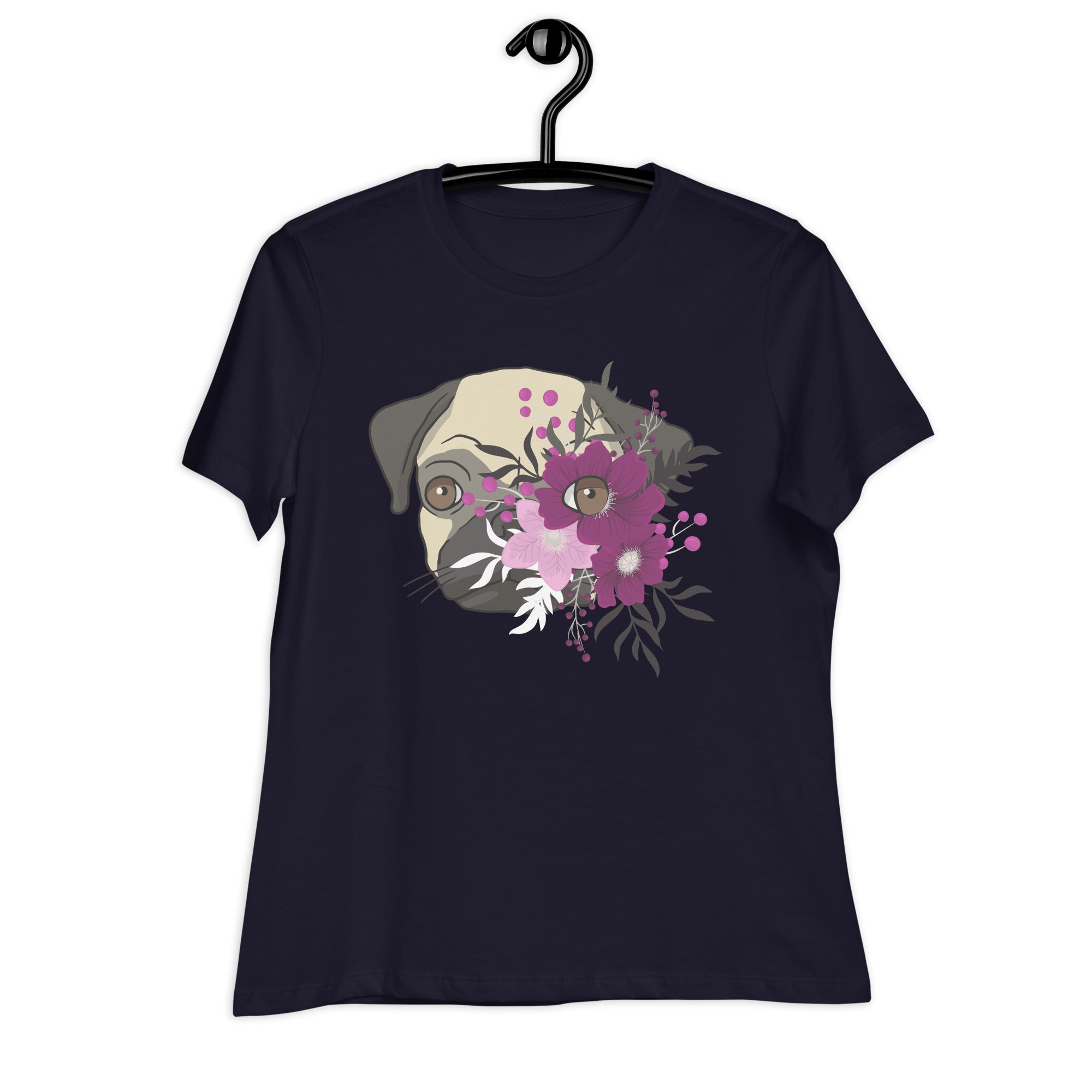 Women's Relaxed T-Shirt- Bulldog Colorful Face Print