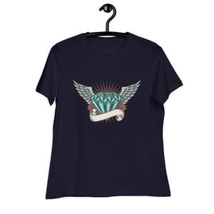 Women's Relaxed T-Shirt- Gorgeous  Diamond With Wings Print