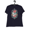 Women's Relaxed T-Shirt- Floral Skull Print