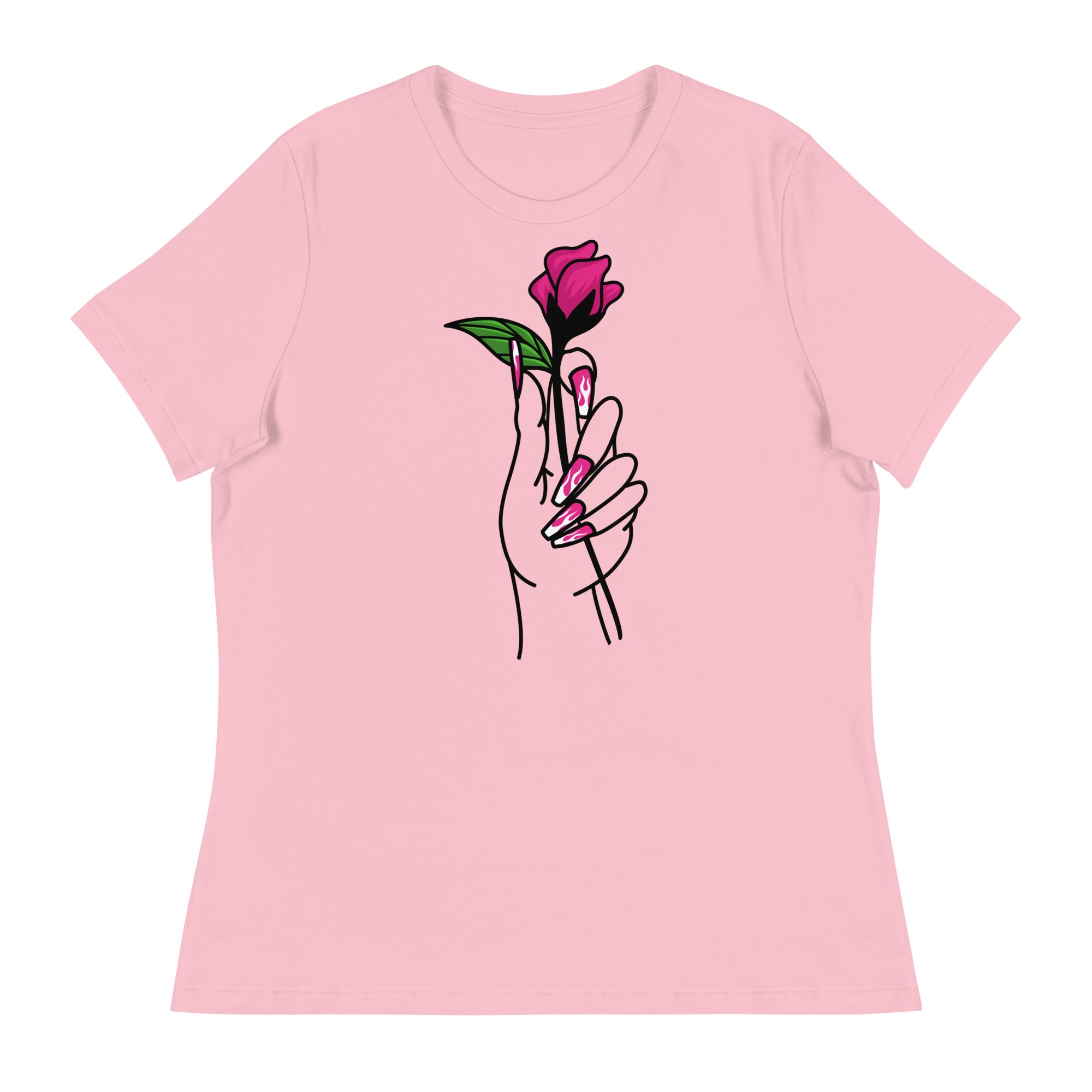 Women's Relaxed T-Shirt- Flower In Hand Print