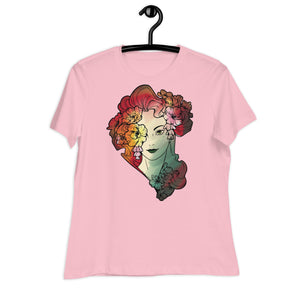 Women's Relaxed T-Shirt- Floral Lady Head Print