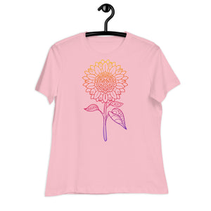 Women's Relaxed T-Shirt- Sun Flower Print