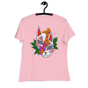 Women's Relaxed T-Shirt- Floral Cat Face Print