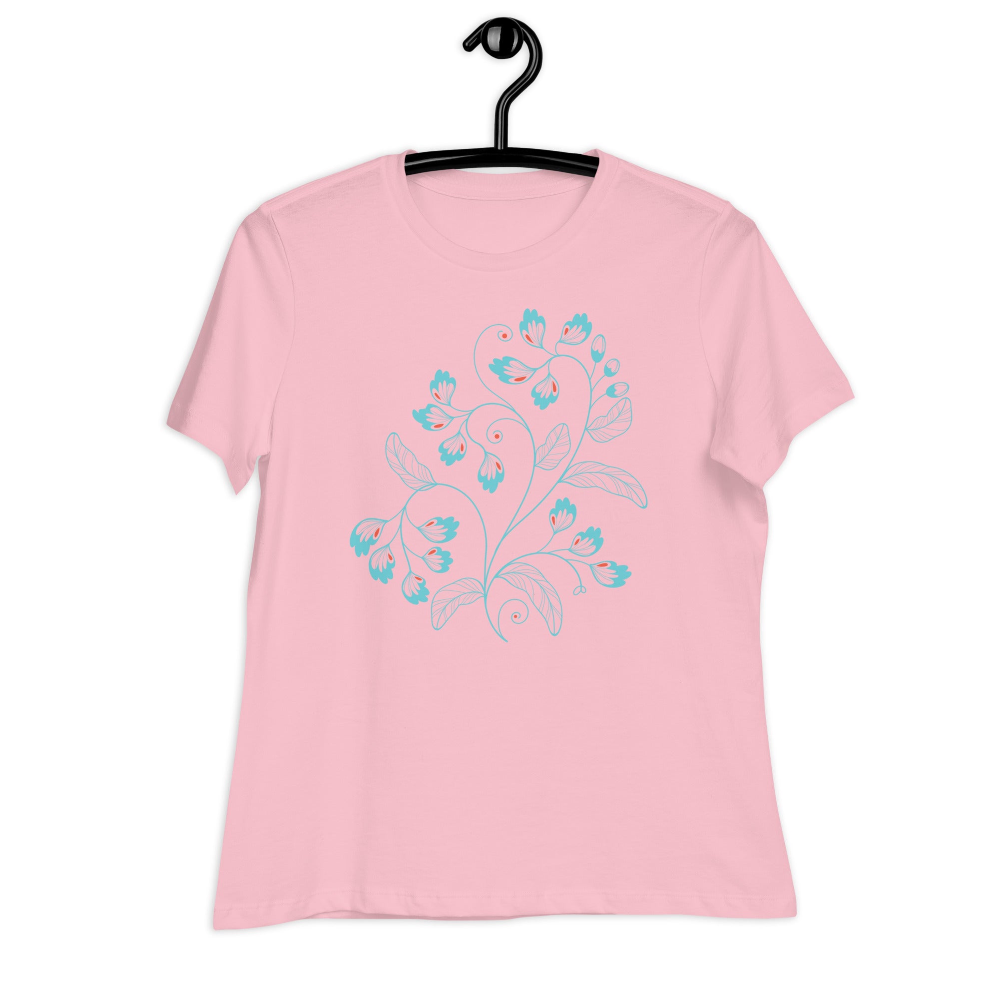 Women's Relaxed T-Shirt-  Blue Light Flower Print