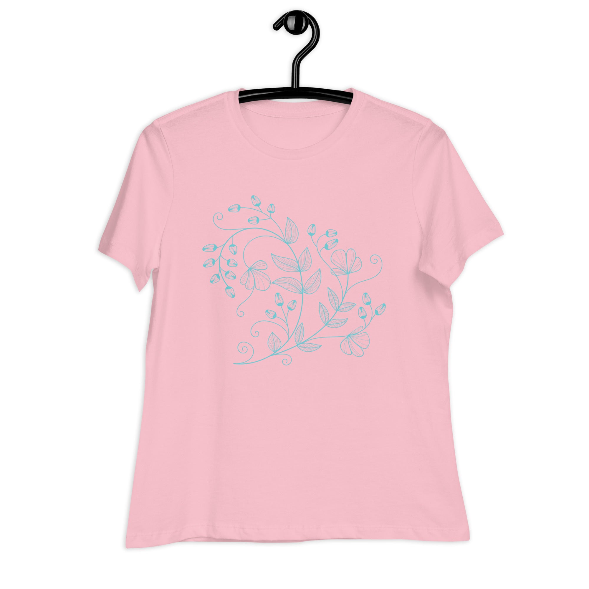 Women's Relaxed T-Shirt- Blue Neon Light Flower Print