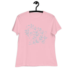 Women's Relaxed T-Shirt- Blue Neon Light Flower Print