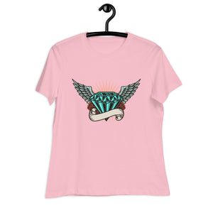 Women's Relaxed T-Shirt- Gorgeous  Diamond With Wings Print