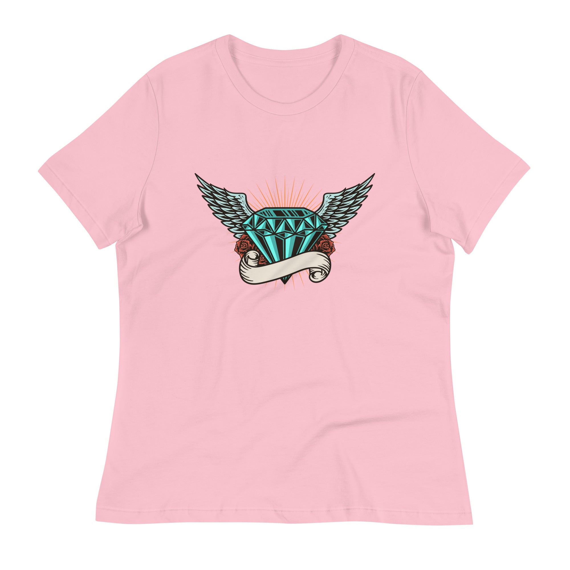 Women's Relaxed T-Shirt- Gorgeous  Diamond With Wings Print