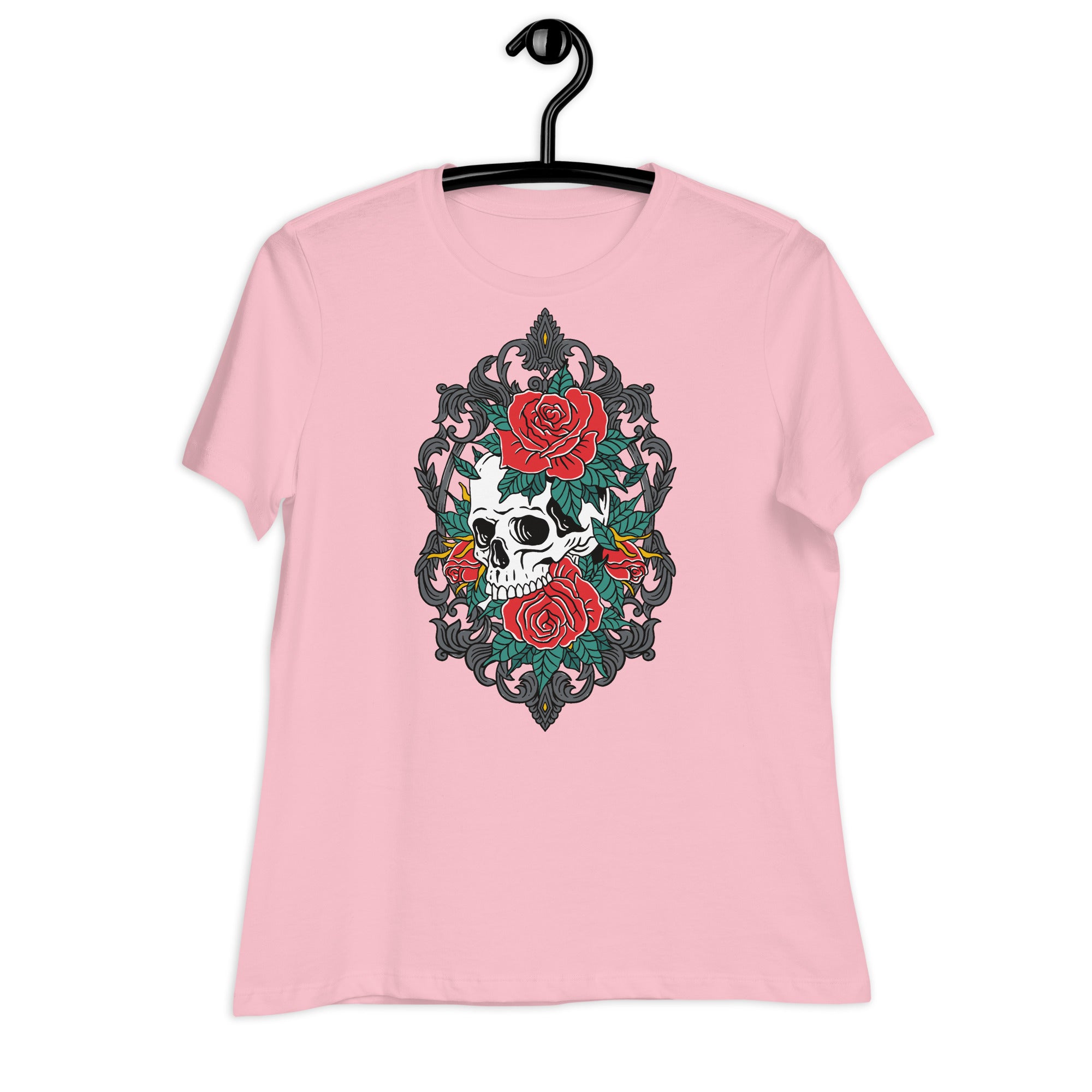 Women's Relaxed T-Shirt- Floral Skull Print