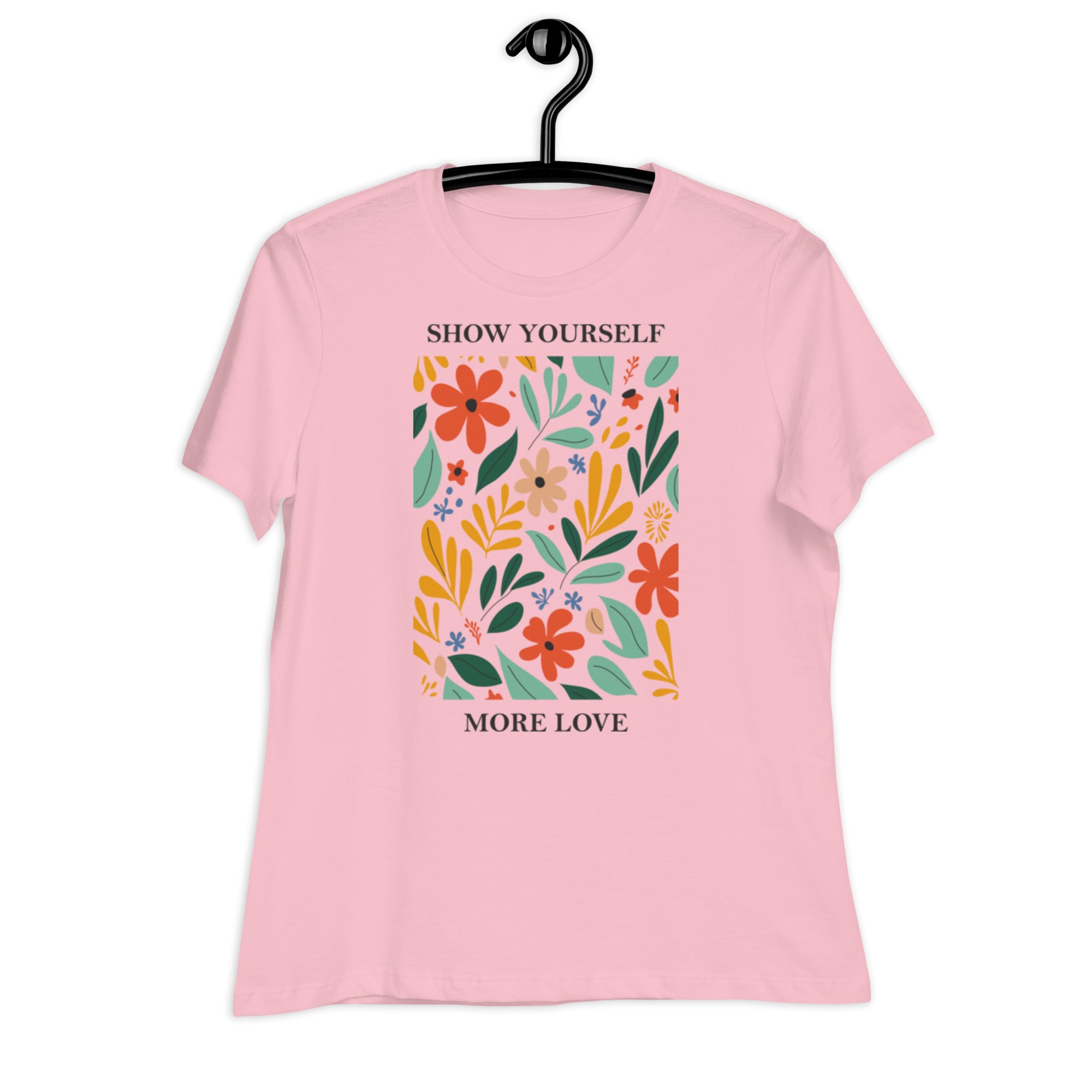 Women's Relaxed T-Shirt- Flowers in square print