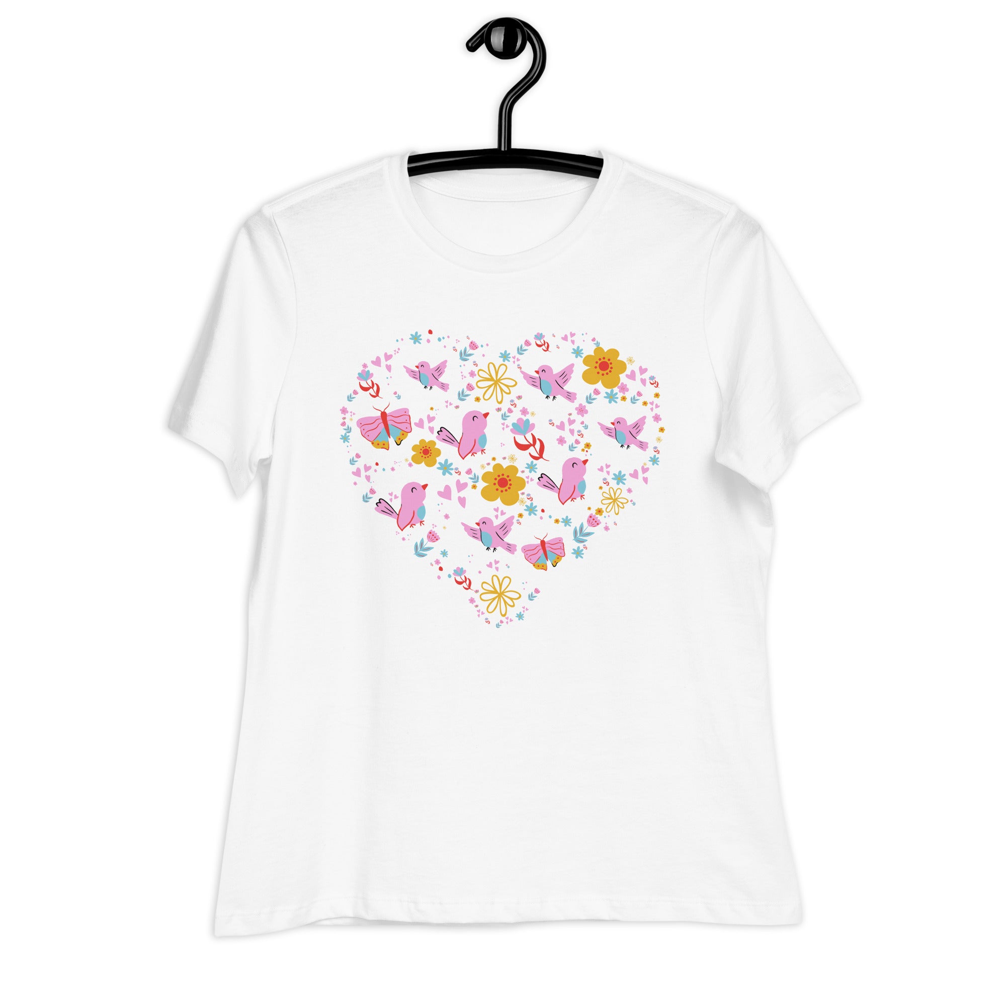 Women's Relaxed T-Shirt- Flower Heart Print