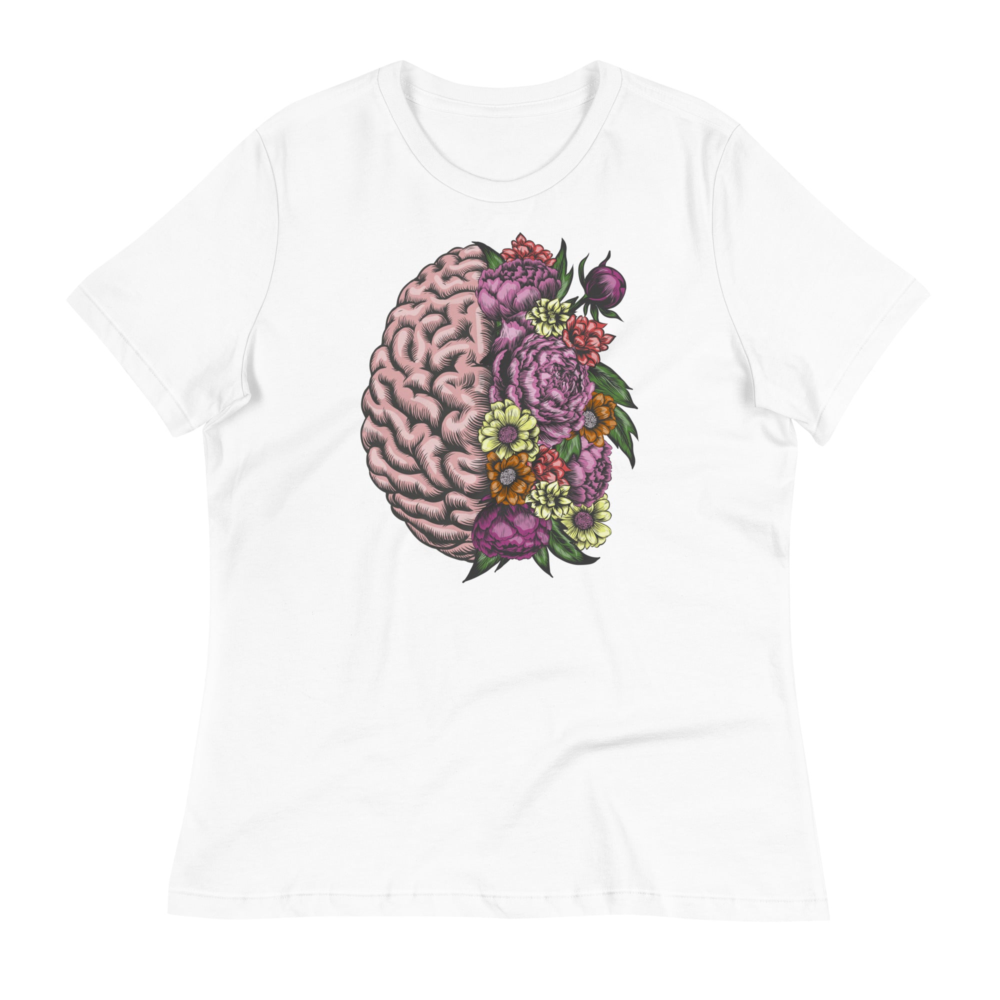 Women's Relaxed T-Shirt-  Brain Flower Print