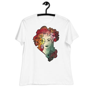 Women's Relaxed T-Shirt- Floral Lady Head Print