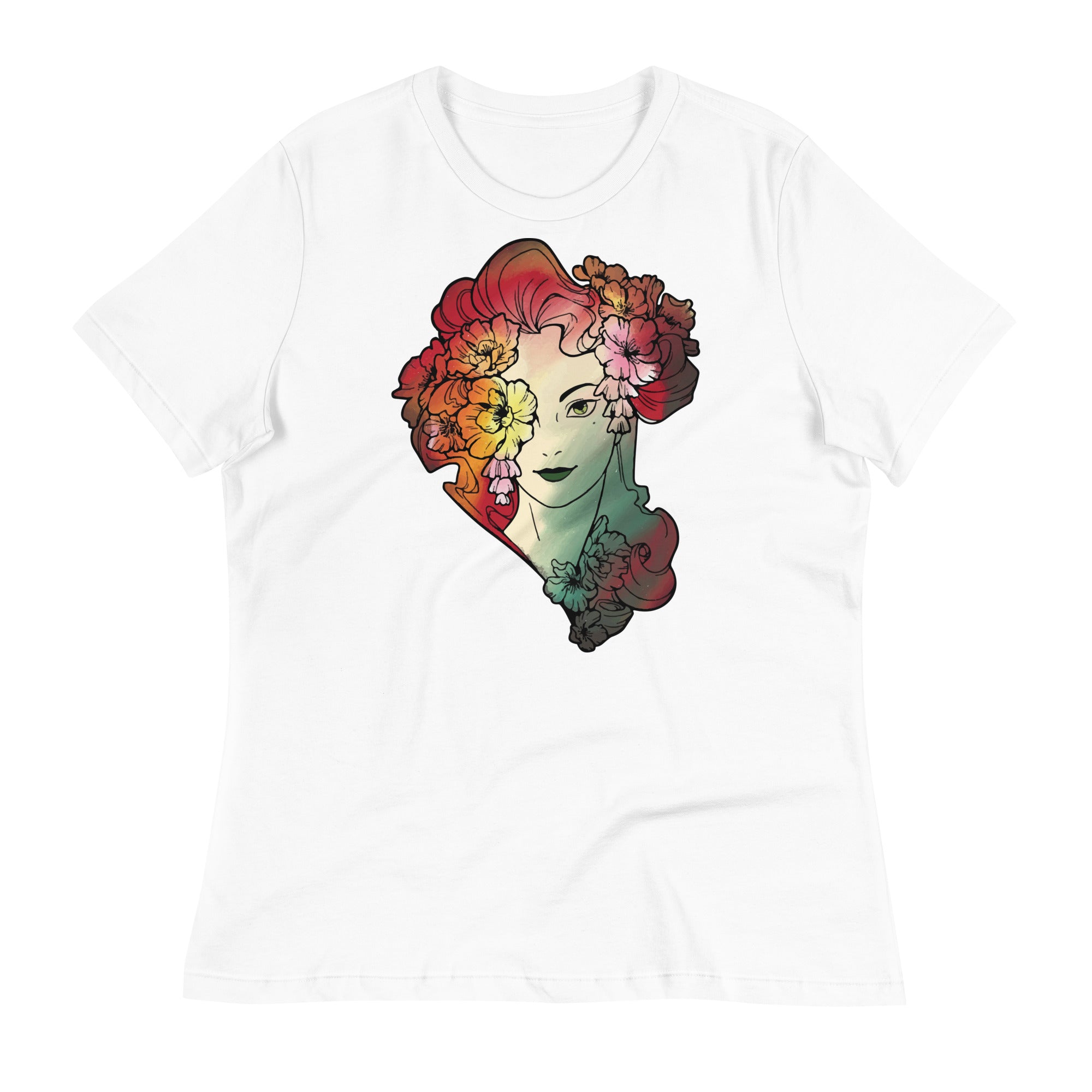 Women's Relaxed T-Shirt- Floral Lady Head Print