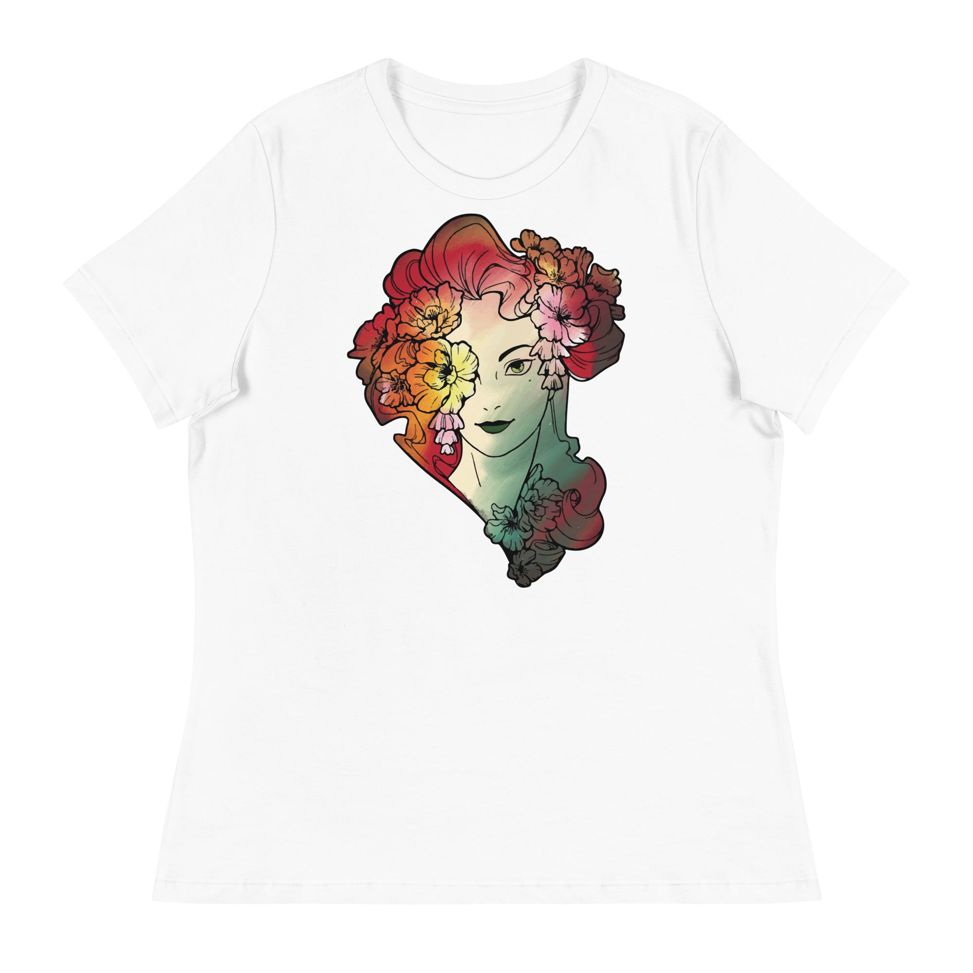 Women's Relaxed T-Shirt- Floral Lady Head Print