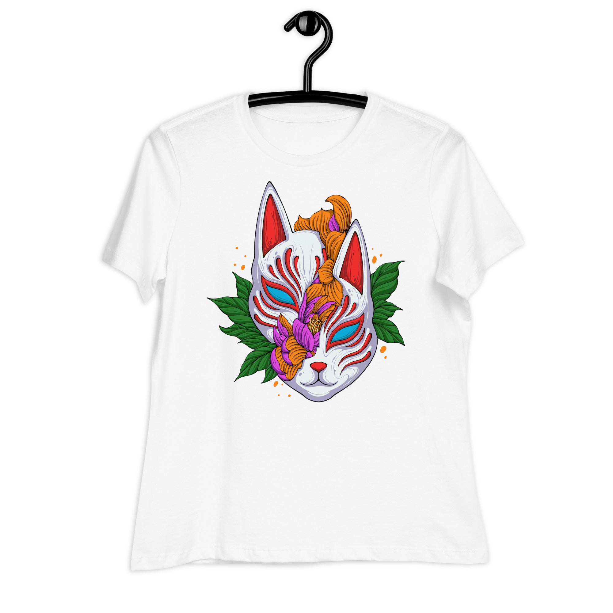 Women's Relaxed T-Shirt- Floral Cat Face Print