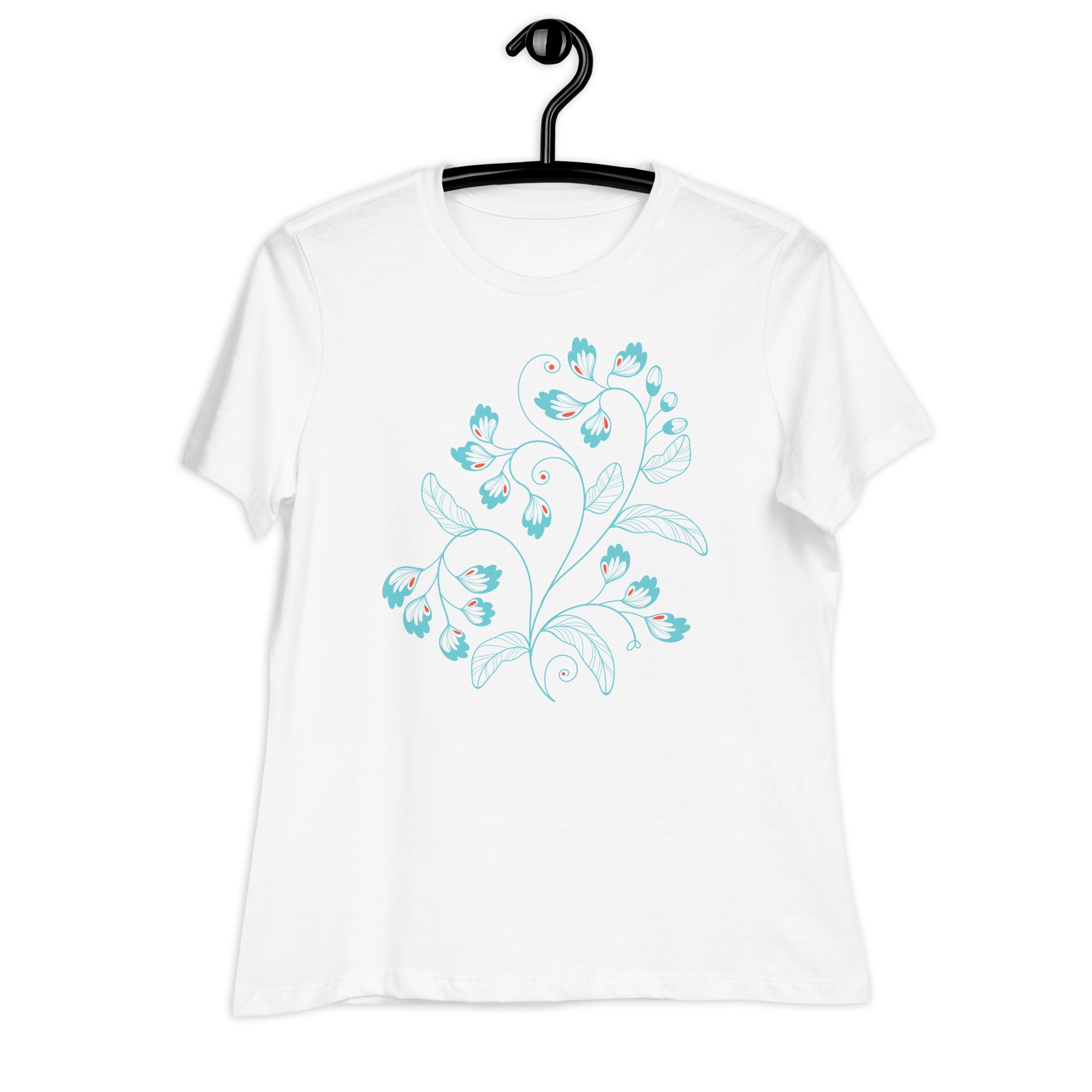 Women's Relaxed T-Shirt-  Blue Light Flower Print