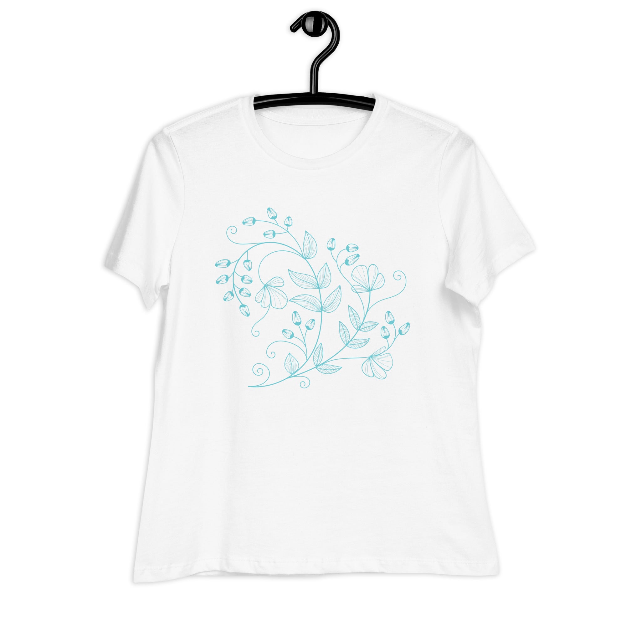 Women's Relaxed T-Shirt- Blue Neon Light Flower Print