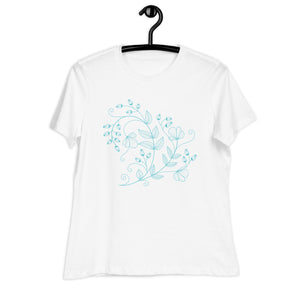 Women's Relaxed T-Shirt- Blue Neon Light Flower Print