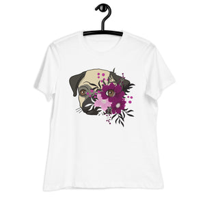 Women's Relaxed T-Shirt- Bulldog Colorful Face Print