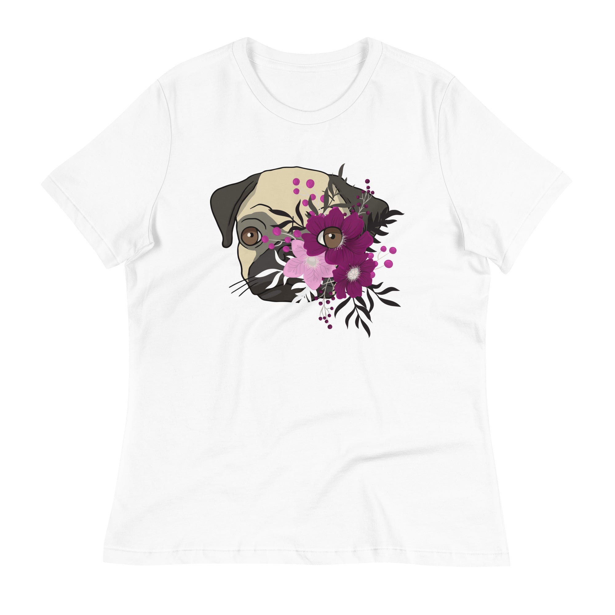 Women's Relaxed T-Shirt- Bulldog Colorful Face Print