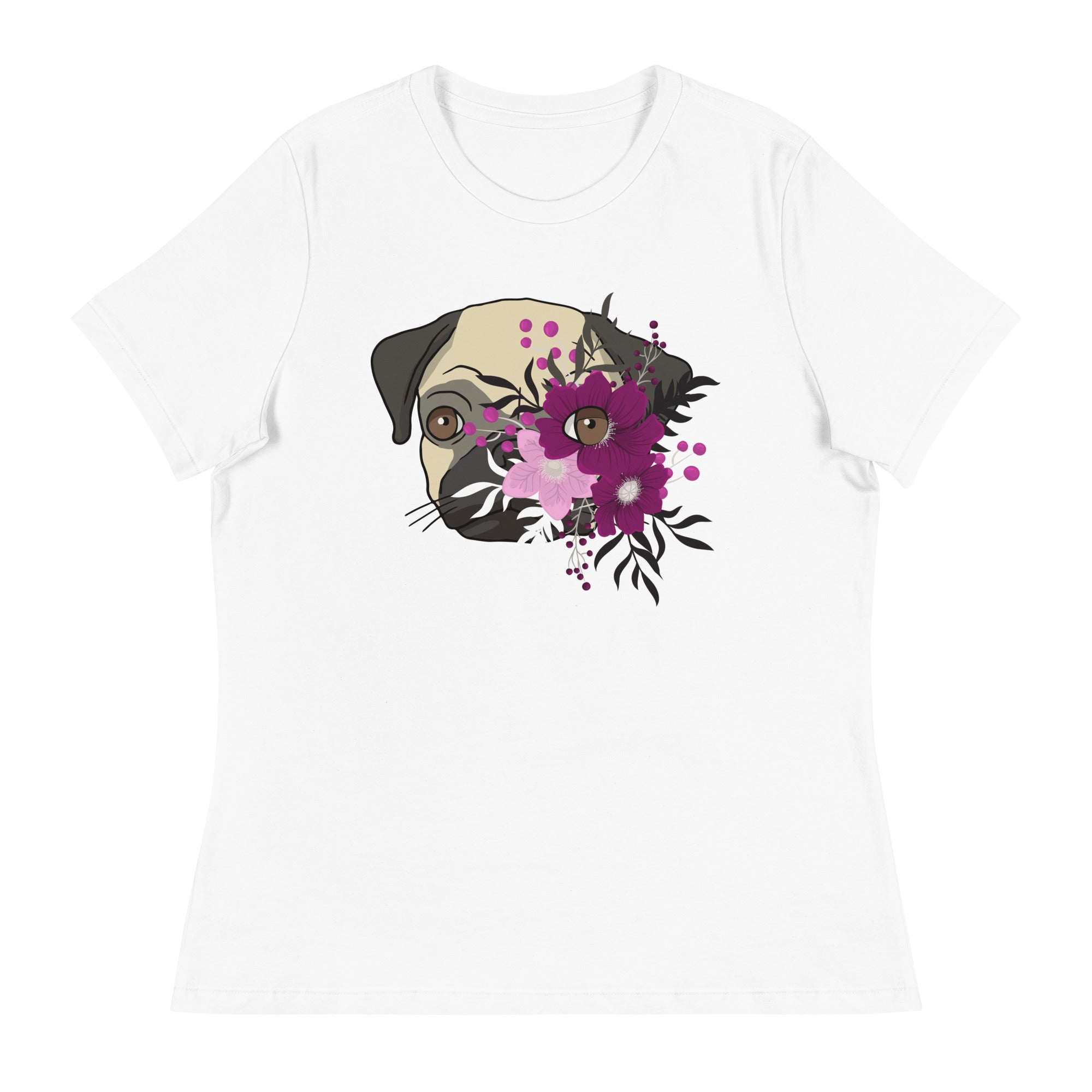 Women's Relaxed T-Shirt- Bulldog Colorful Face Print