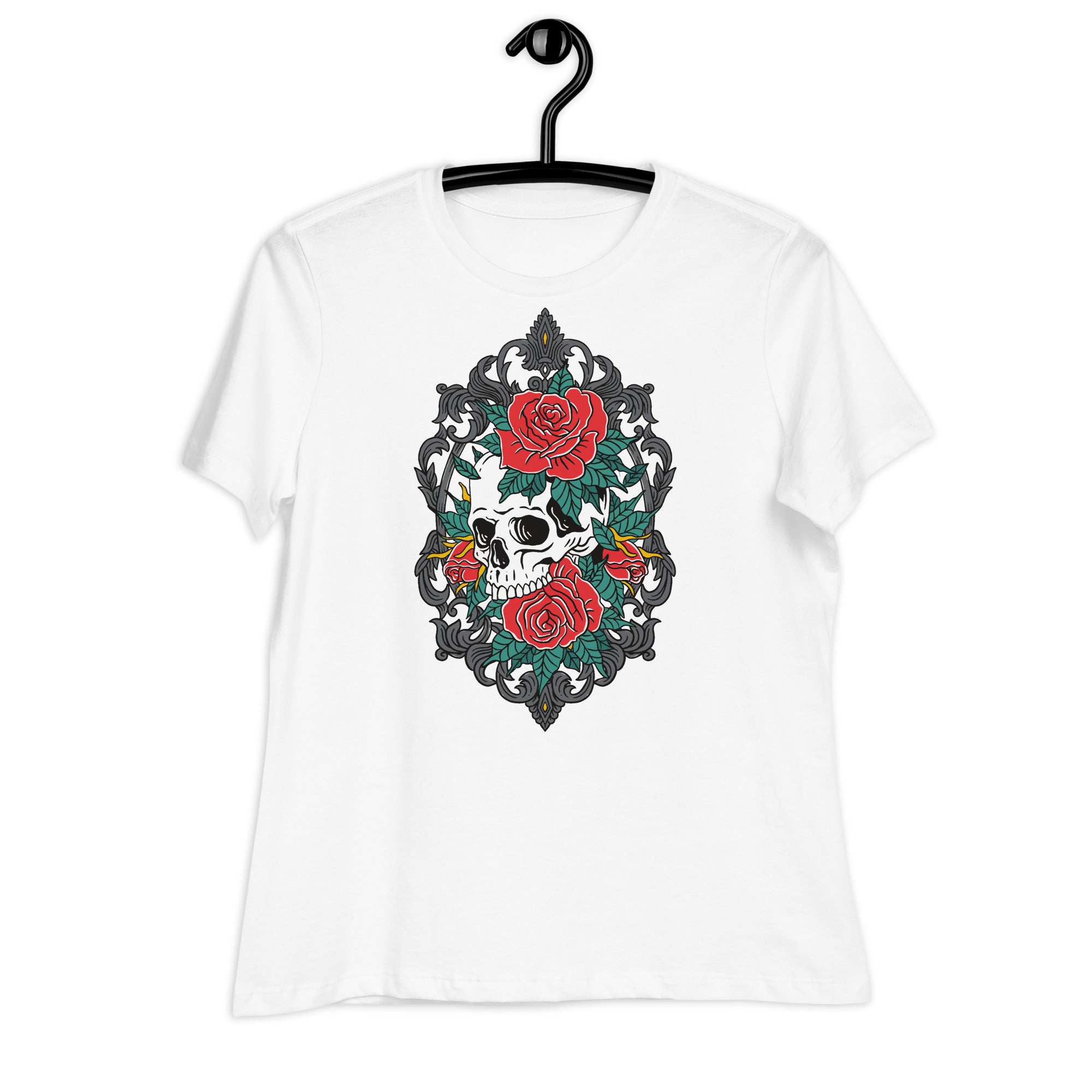 Women's Relaxed T-Shirt- Floral Skull Print