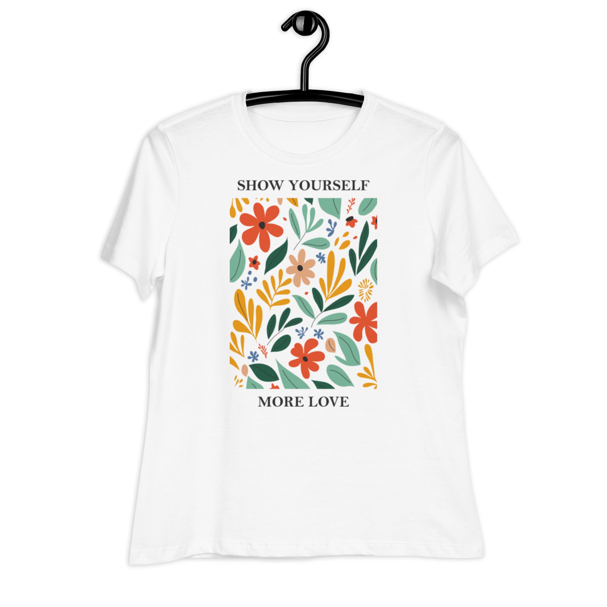 Women's Relaxed T-Shirt- Flowers in square print