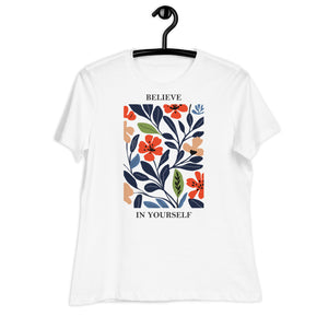 Women's Relaxed T-Shirt- Flowers print