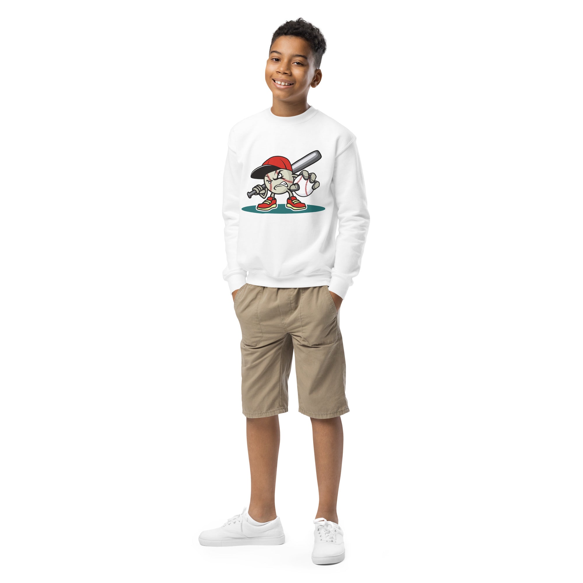 Youth crewneck sweatshirt- Baseball cartoon print